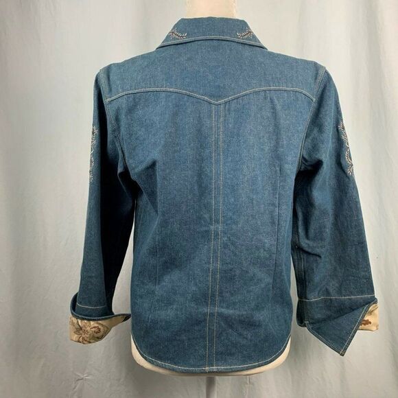 Coldwater Creek Cotton Denim Jacket S Floral - Picture 7 of 8